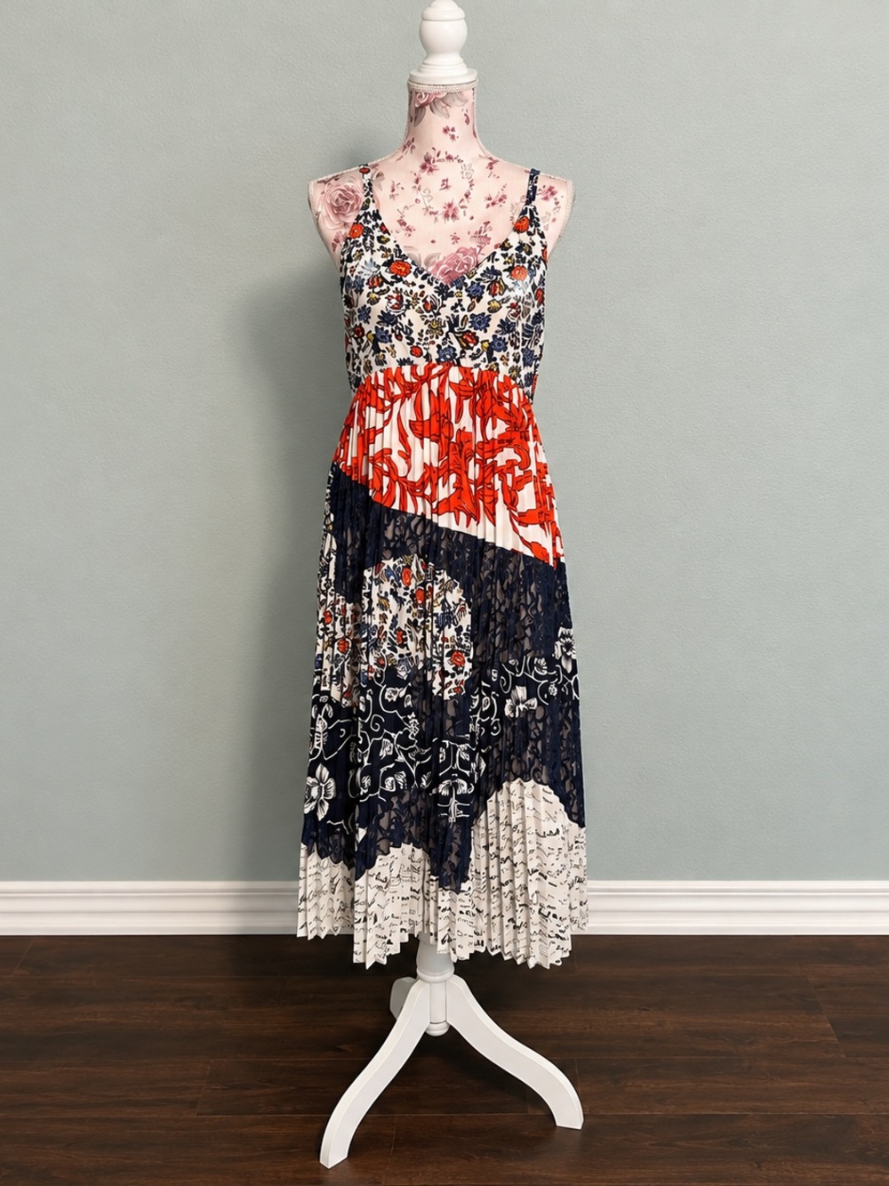 NWT Maeve Anthropologie Storybook Patchwork Lace Pleated Midi Dress